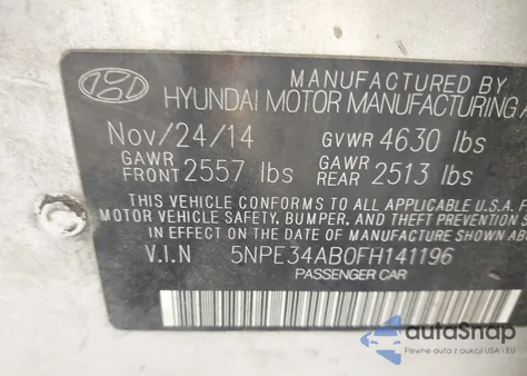 2015 Hyundai Sonata Limited 2.0T from USA, damaged, VIN 5NPE34AB0FH141196